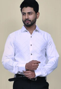 Pintucks Cotton Silk Shirt in White