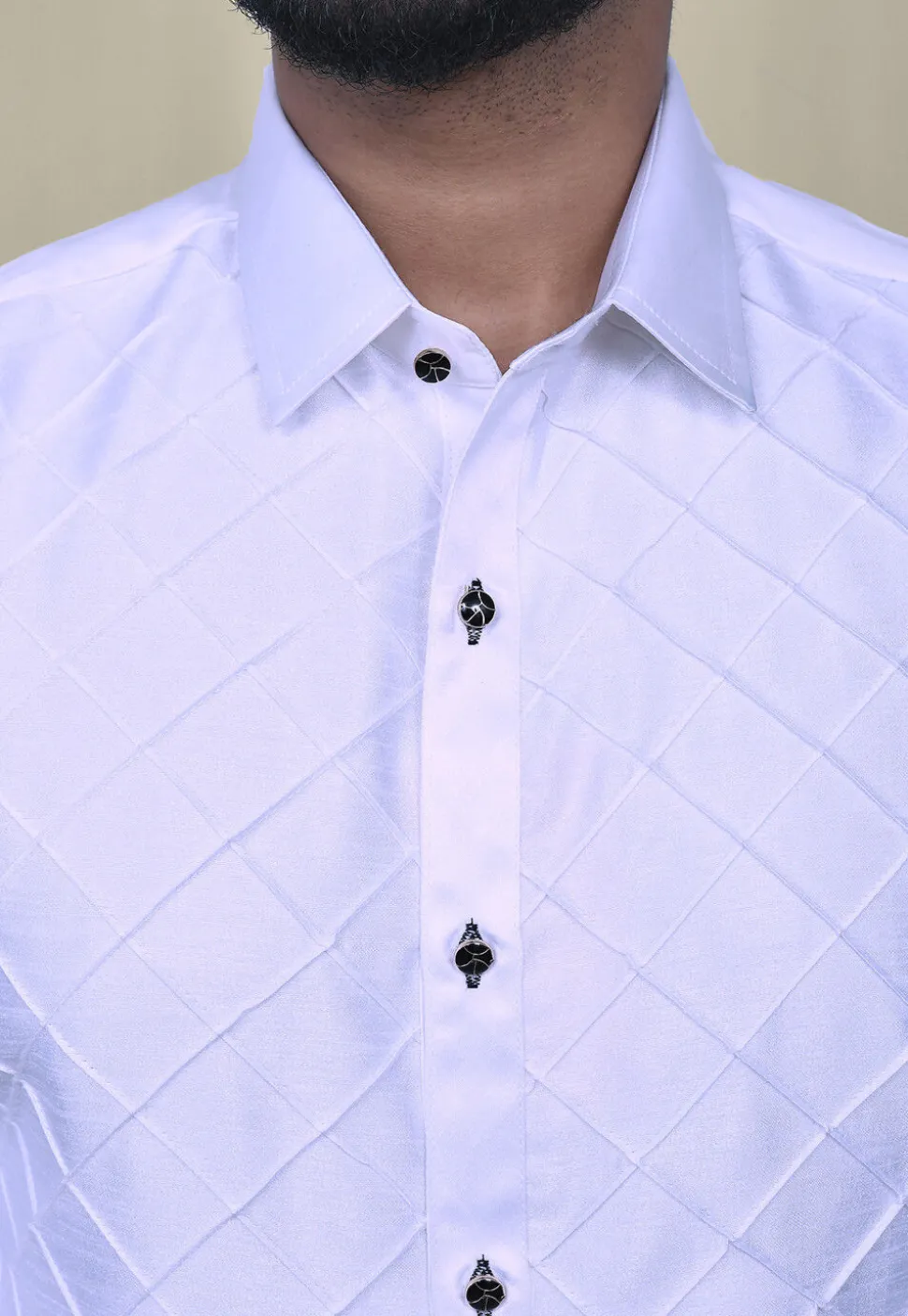 Pintucks Cotton Silk Shirt in White