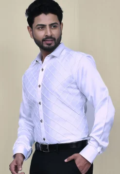 Pintucks Cotton Silk Shirt in White