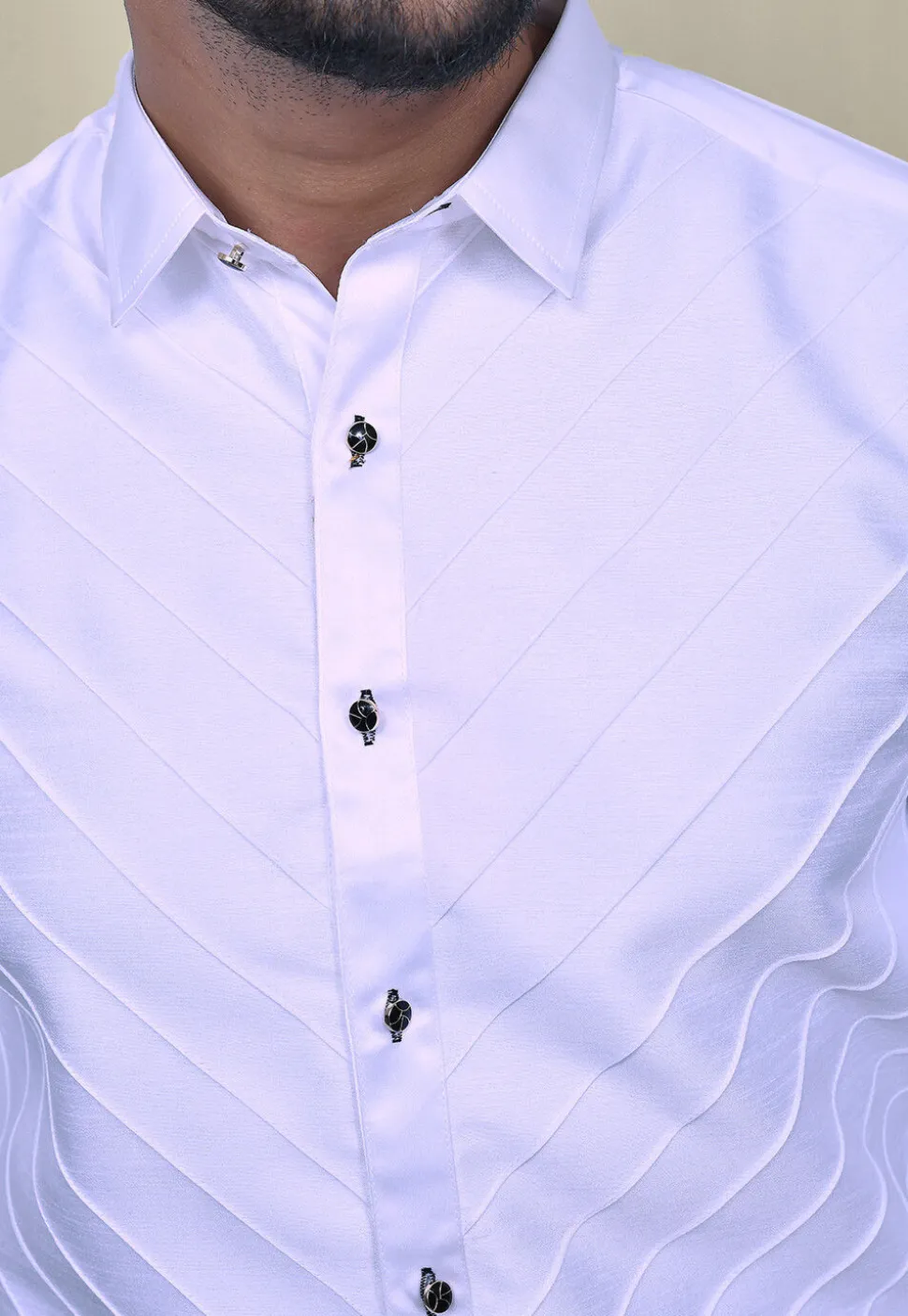 Pintucks Cotton Silk Shirt in White