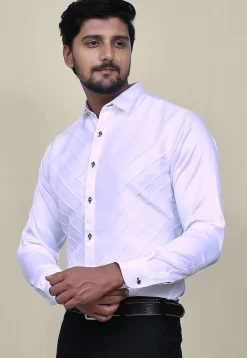 Pintucks Cotton Silk Shirt in White
