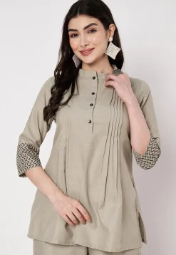 Pintucks Cotton Top in Light Grey