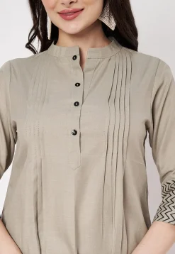 Pintucks Cotton Top in Light Grey