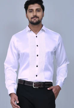 Pintucks Satin Shirt in White