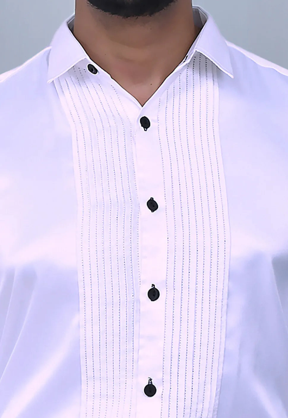 Pintucks Satin Shirt in White