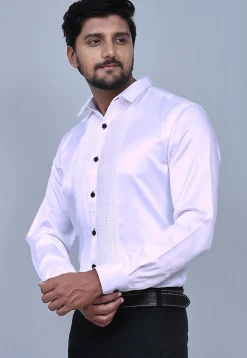 Pintucks Satin Shirt in White
