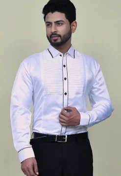 Pintucks Satin Shirt in White