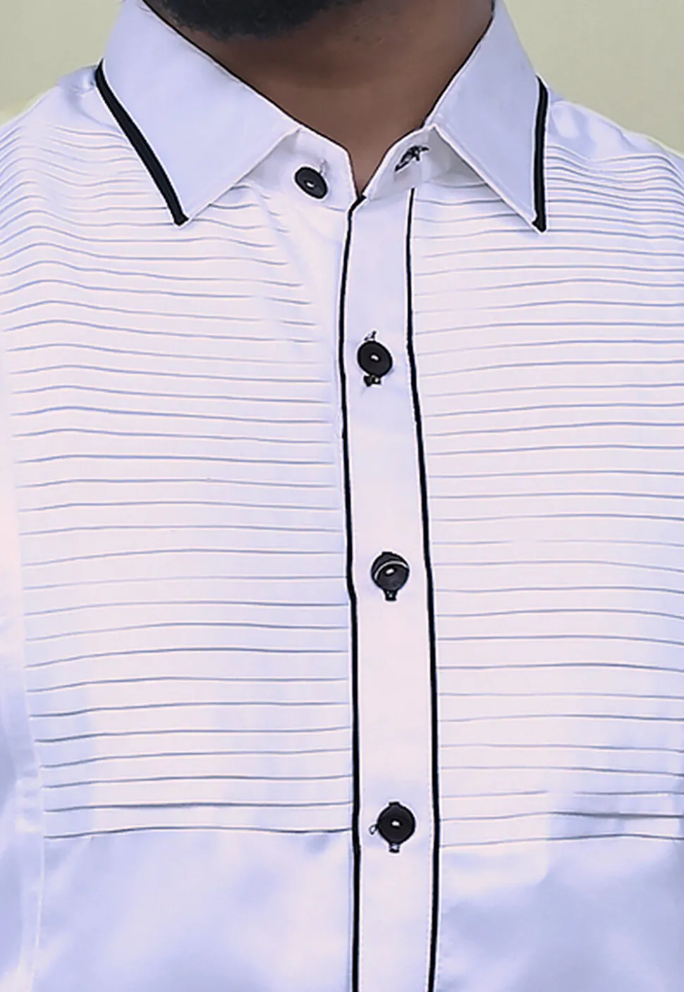 Pintucks Satin Shirt in White