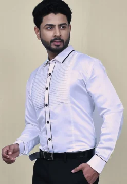 Pintucks Satin Shirt in White
