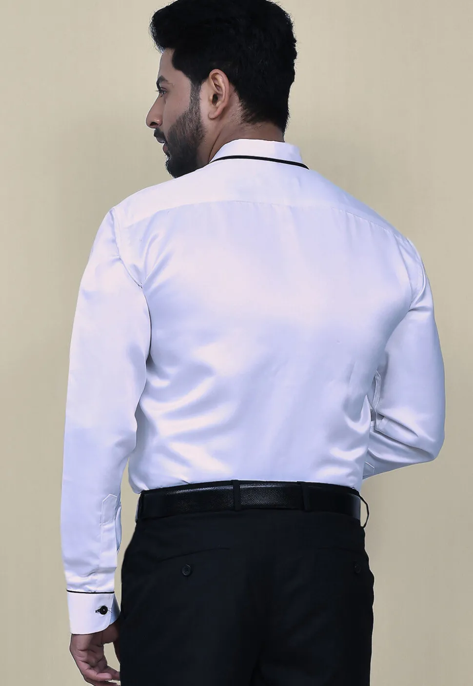 Pintucks Satin Shirt in White