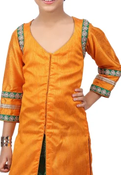 Plain Art Bhagalpuri Silk Jacket Style Long Kurta Set in Mustard