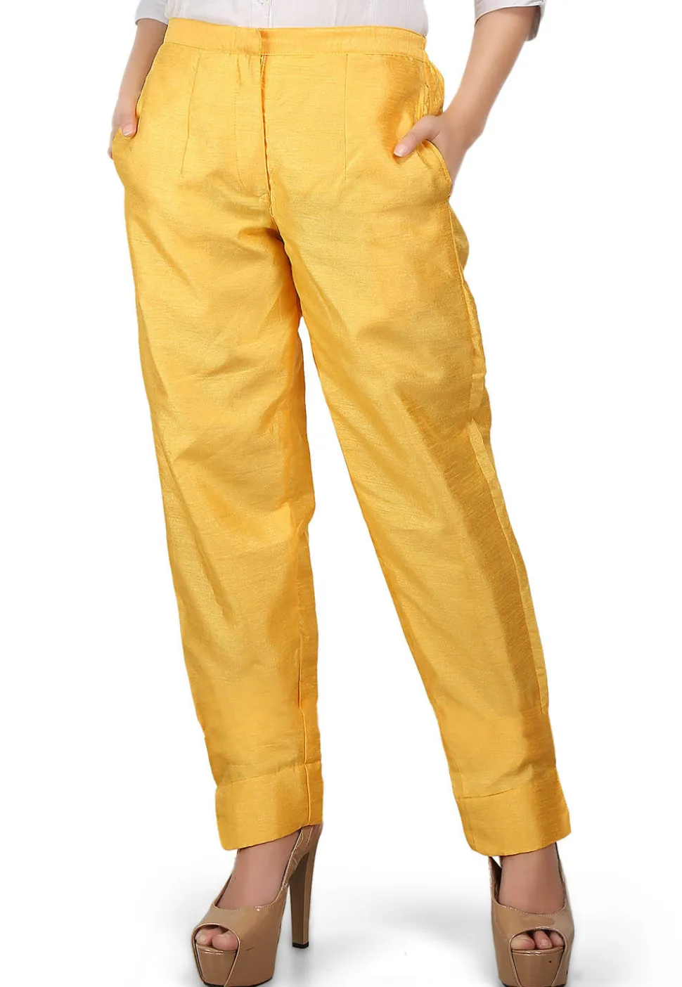 Plain Art Dupion Silk Trouser in Yellow