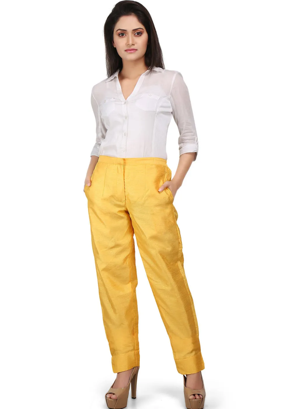 Plain Art Dupion Silk Trouser in Yellow