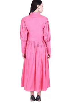 Plain Art Silk A Line Dress in Pink