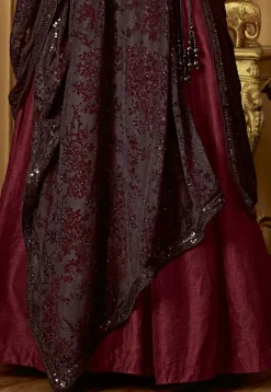 Plain Art Silk Abaya Style Suit in Maroon