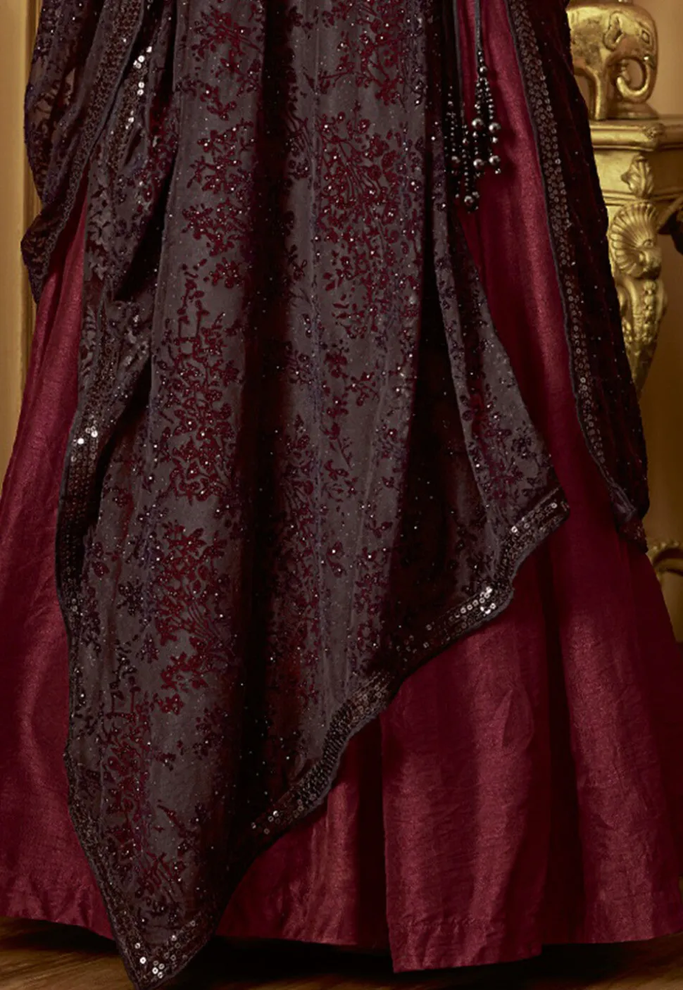 Plain Art Silk Abaya Style Suit in Maroon