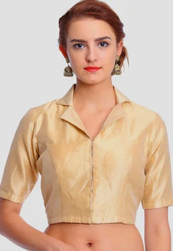Plain Art Silk Blouse in Beige