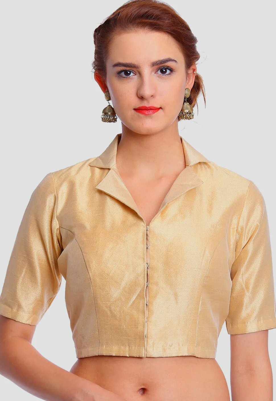 Plain Art Silk Blouse in Beige