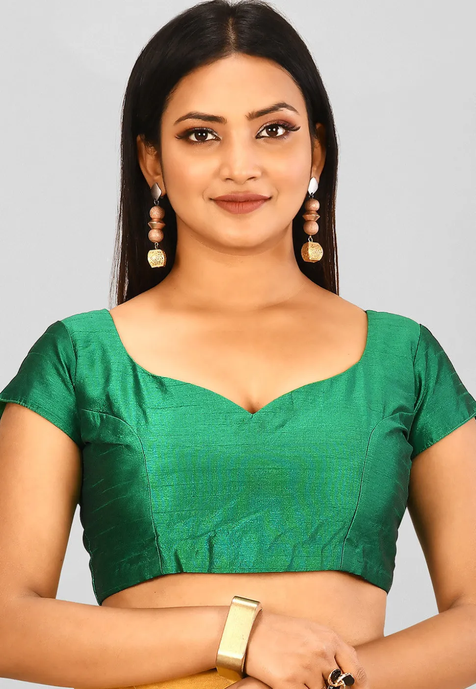 Plain Art Silk Blouse in Green