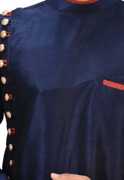 Plain Art Silk Dhoti Kurta in Navy Blue