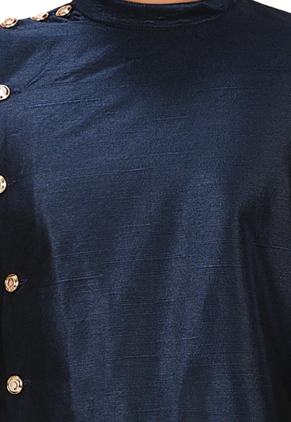 Plain Art Silk Dhoti Kurta in Navy Blue