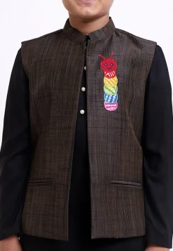 Plain Art Silk Jacket in Brown