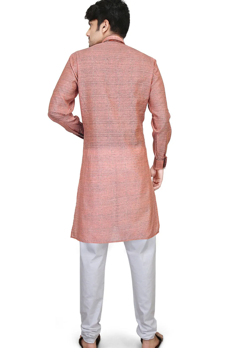 Plain Art Silk Jacquard Kurta Set in Peach