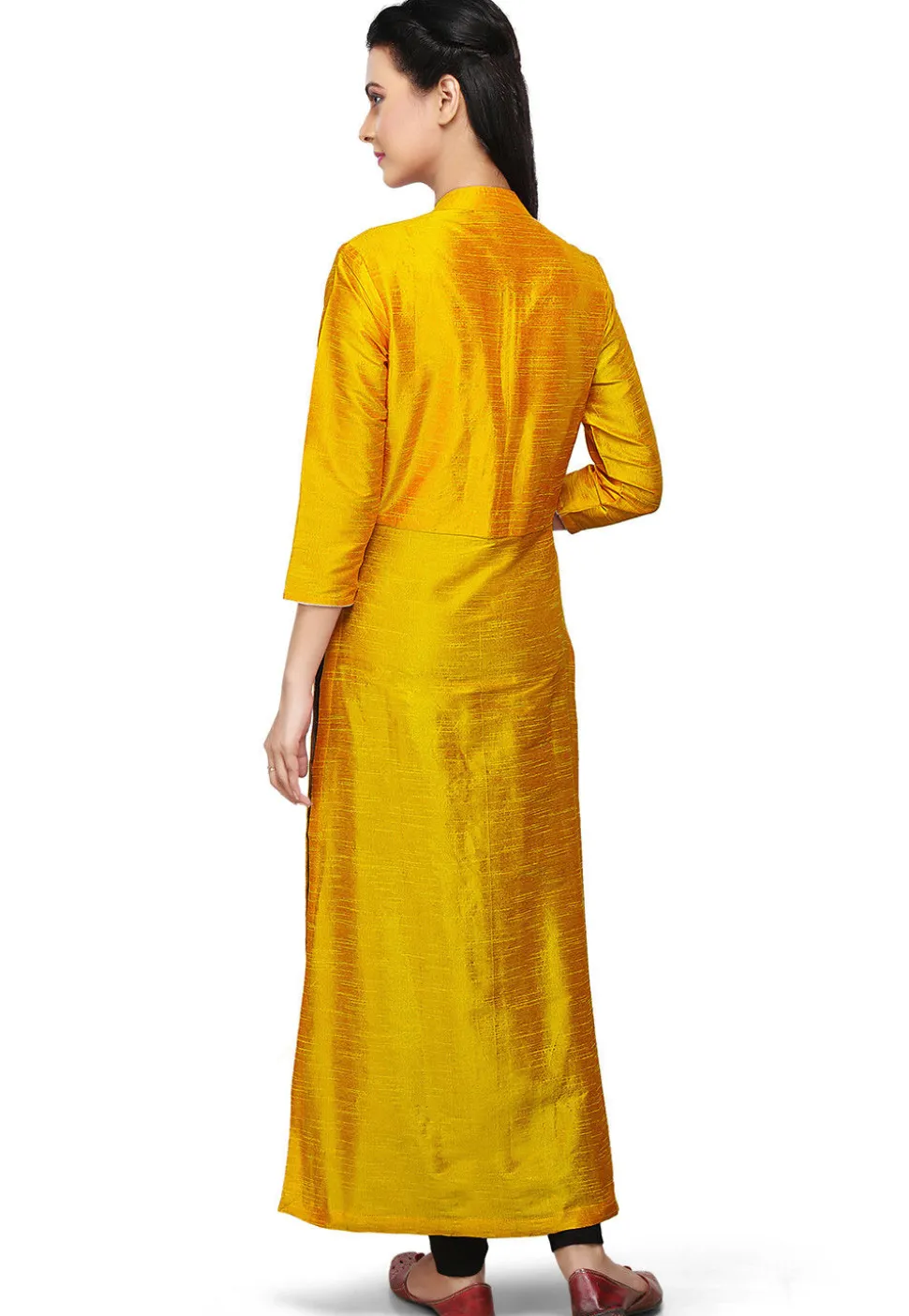 Plain Art Silk Kurta in Yellow