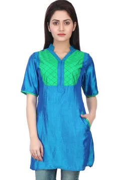 Plain Art Silk Kurti in Blue