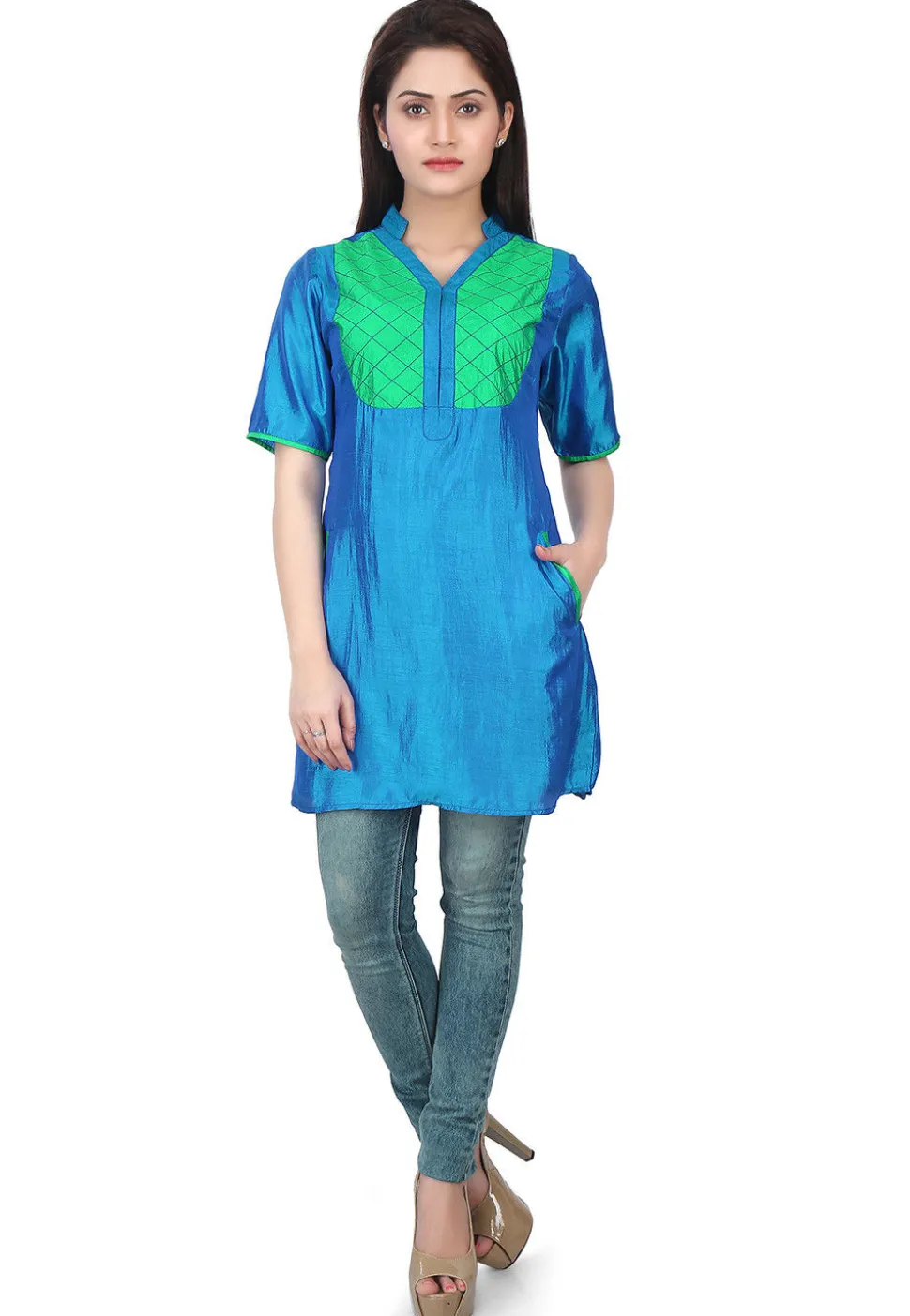Plain Art Silk Kurti in Blue