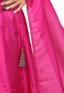 Plain Art Silk Lehenga in Fuchsia