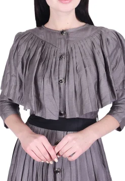 Plain Art Silk Pleated Dress in Grey