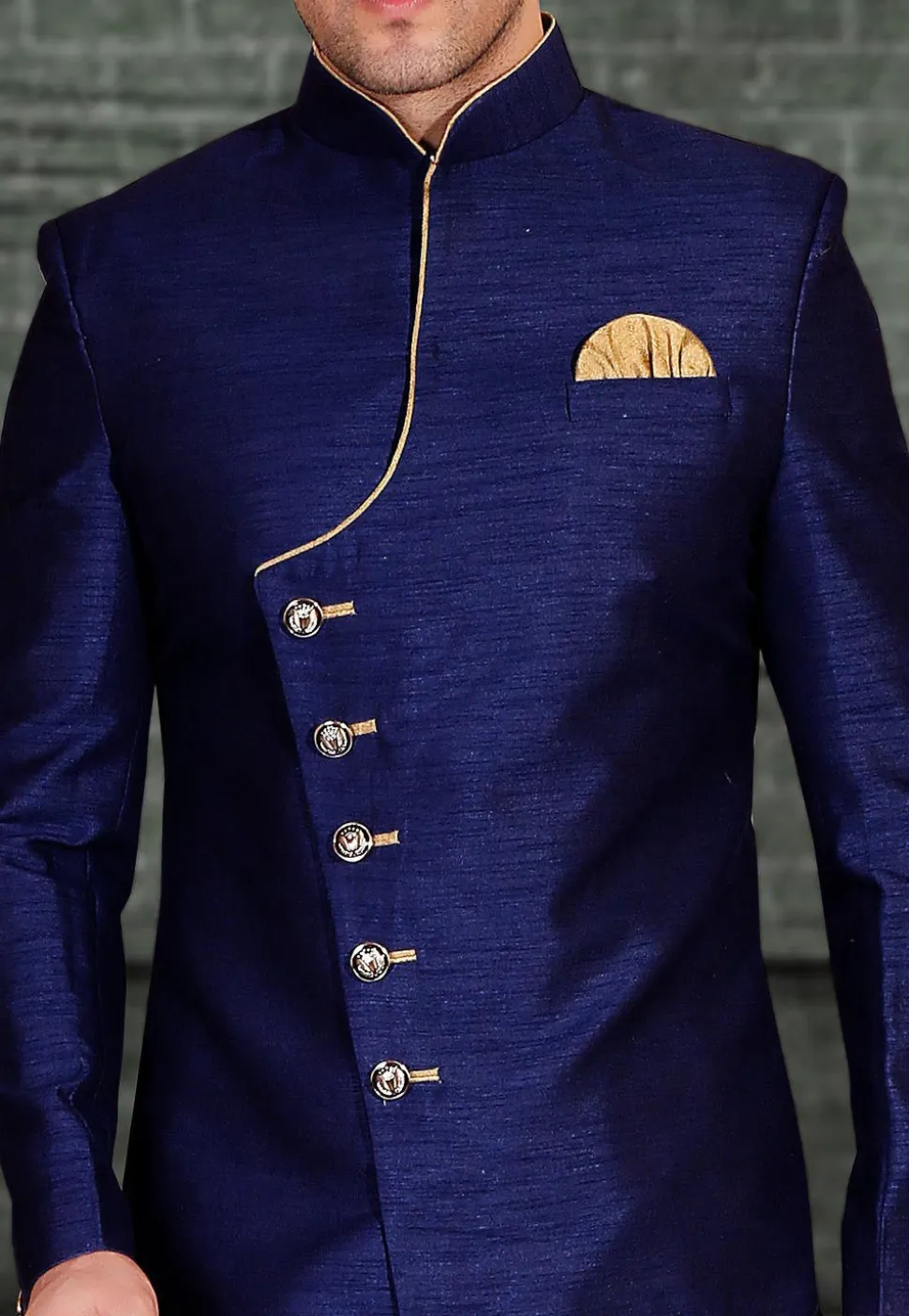 Plain Art Silk Sherwani in Blue