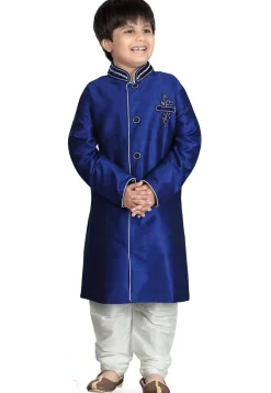 Plain Art Silk  Sherwani in Blue