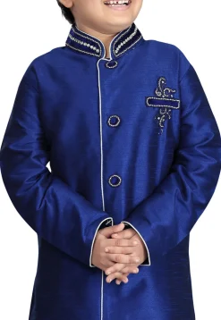 Plain Art Silk  Sherwani in Blue
