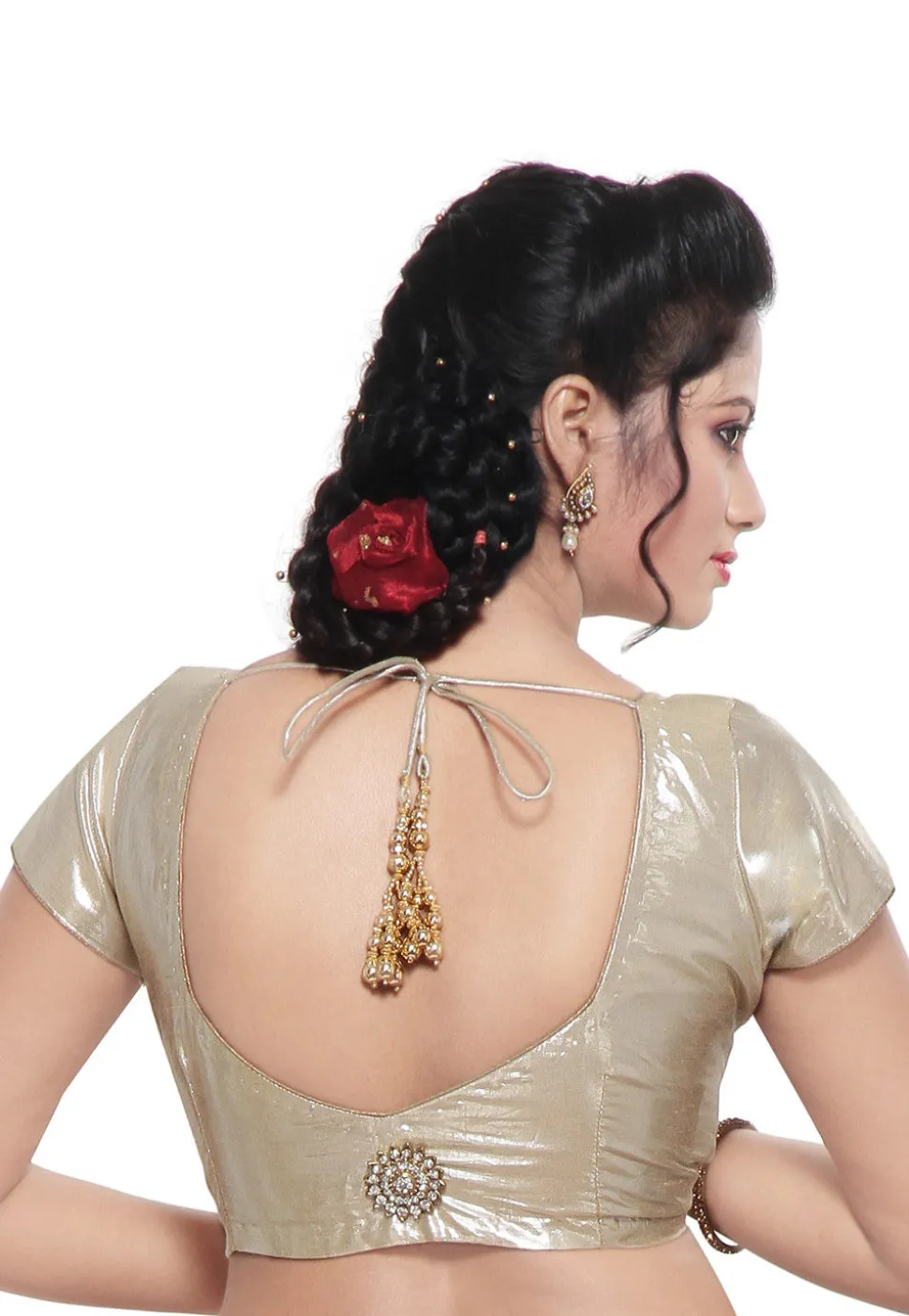 Plain Art Silk Shimmer Blouse in Gold