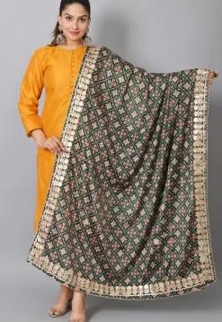 Plain Art Silk Straight Suit with Patola Dupatta in Mustard