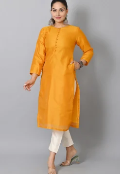 Plain Art Silk Straight Suit with Patola Dupatta in Mustard