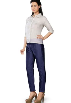 Plain Art Silk Trouser in Navy Blue