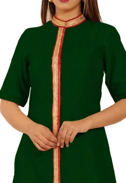 Plain Bhagalpuri Silk Straight Kurta in Dark Green