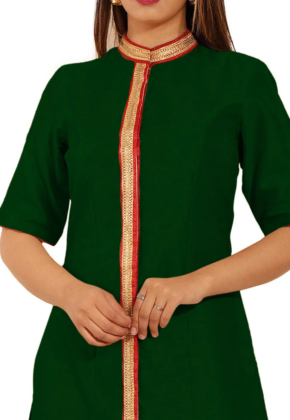 Plain Bhagalpuri Silk Straight Kurta in Dark Green