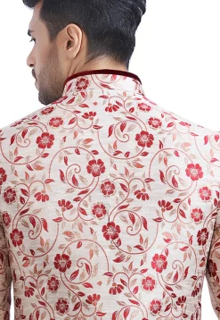 Plain Brocade Jodhpuri Suit in Off White