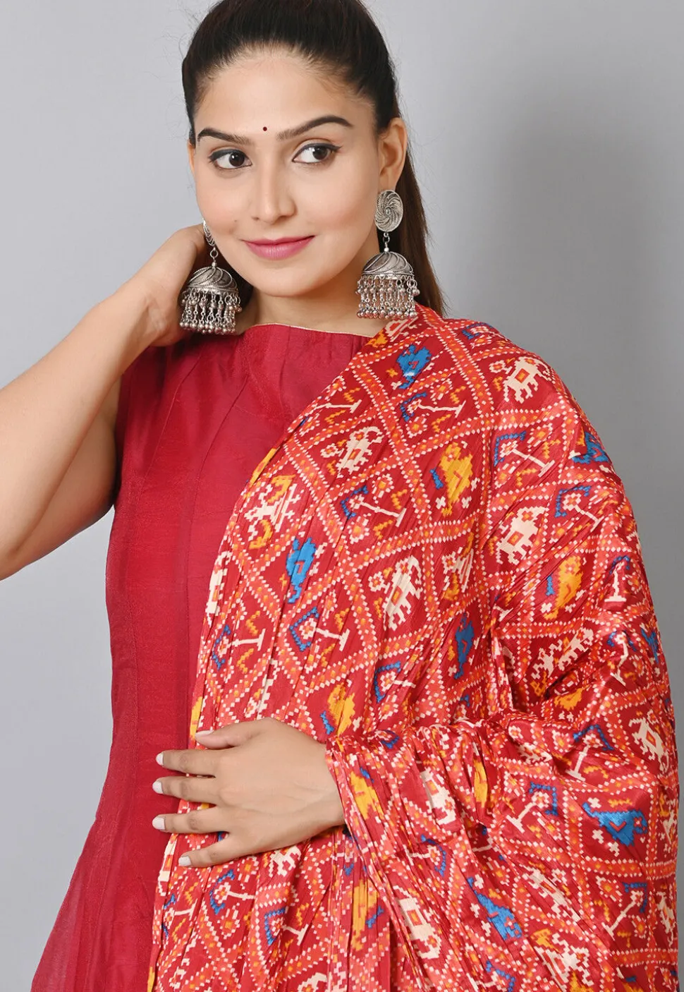 Plain Chanderi Anarkali Suit with Patola Dupatta in Maroon