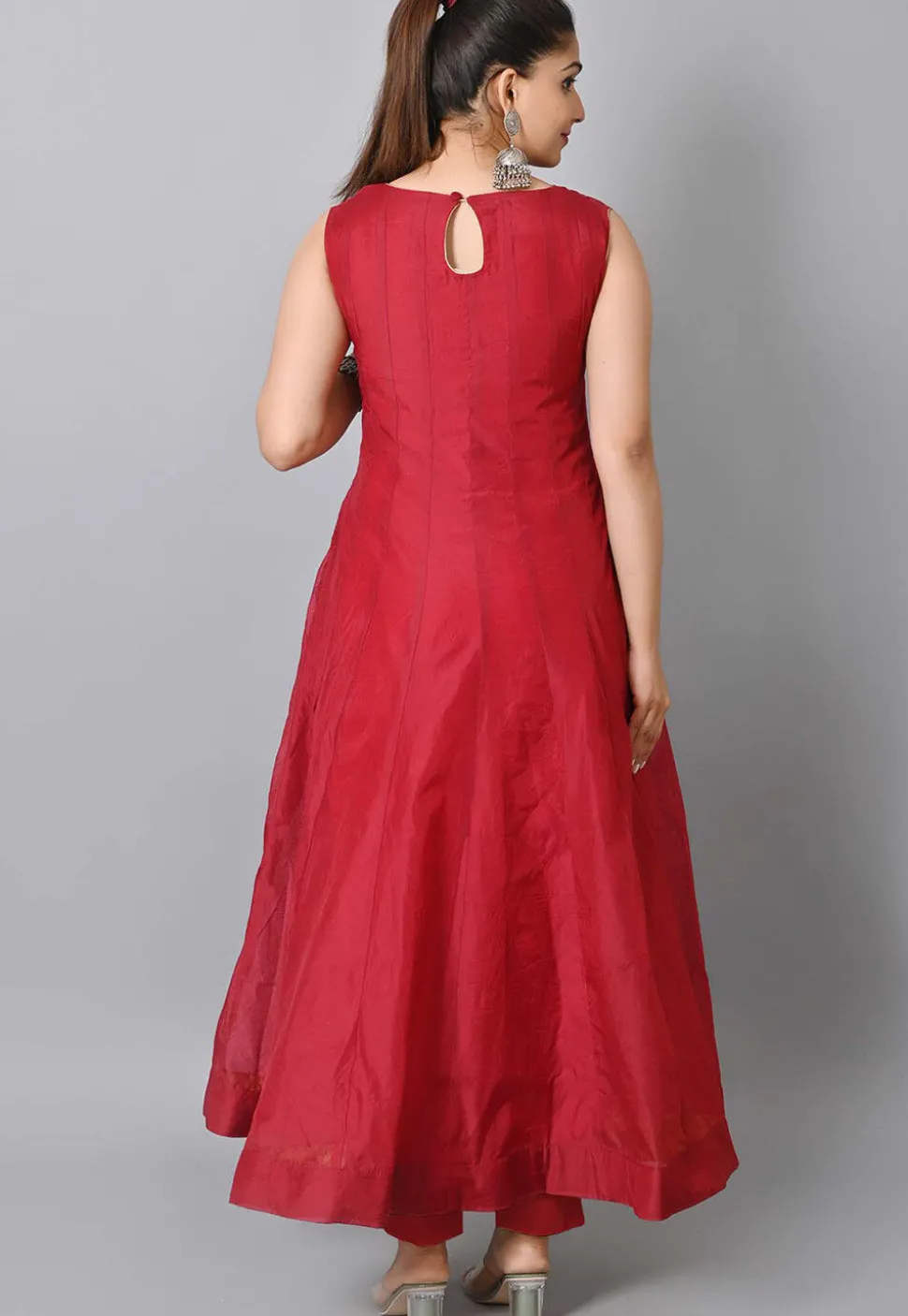 Plain Chanderi Anarkali Suit with Patola Dupatta in Maroon