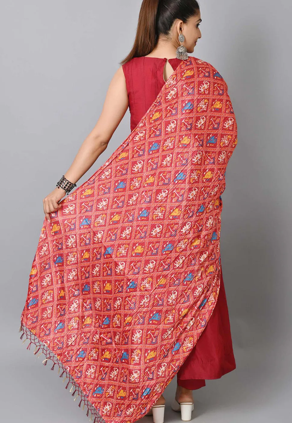Plain Chanderi Anarkali Suit with Patola Dupatta in Maroon