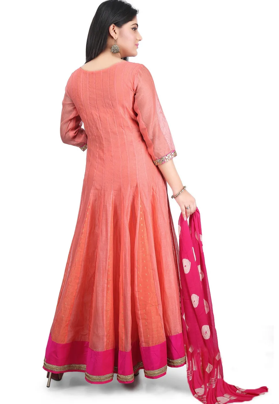 Plain Chanderi Cotton Abaya Style Suit in Peach