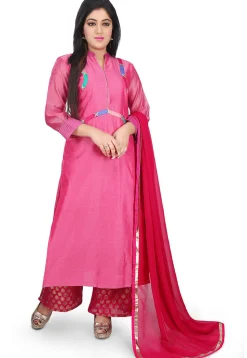 Plain Chanderi Cotton Pakistani Suit in Pink