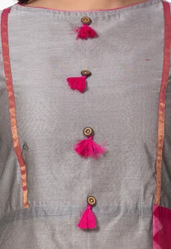 Plain Chanderi Cotton Straight Suit in Grey