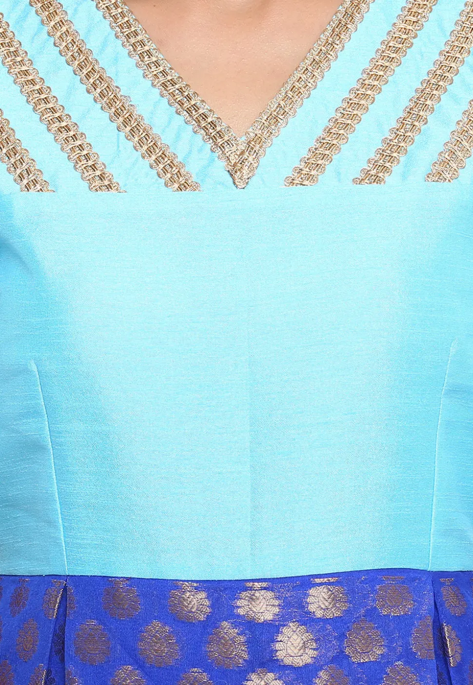 Plain Chanderi Jacquard Abaya Style Suit in Blue