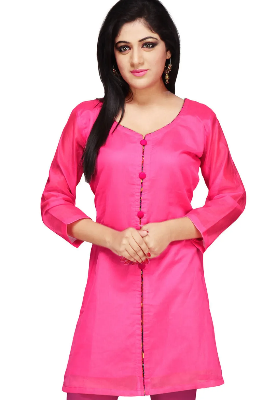 Plain Chanderi Kurti in Fuchsia